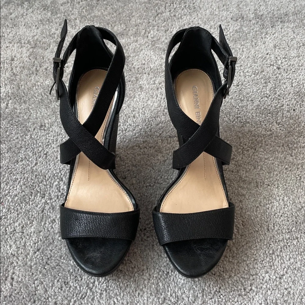 Gianni Bini Black Ankle Strap Wedge Sandals - Picture 4 of 16